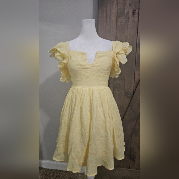 ANGEL BIBA Sunday Dreams Ruffle Strap Mini Dress Butter Yellow. Size XS NWT - Picture 11 of 16